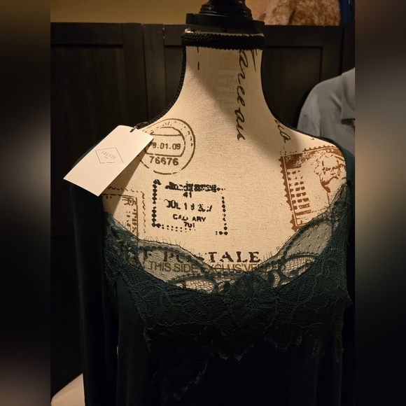 Frette 2024 Fall Nightgown Lingerie New w/Tags Emerald Green W/ Pretty Lace Neck - Picture 5 of 12